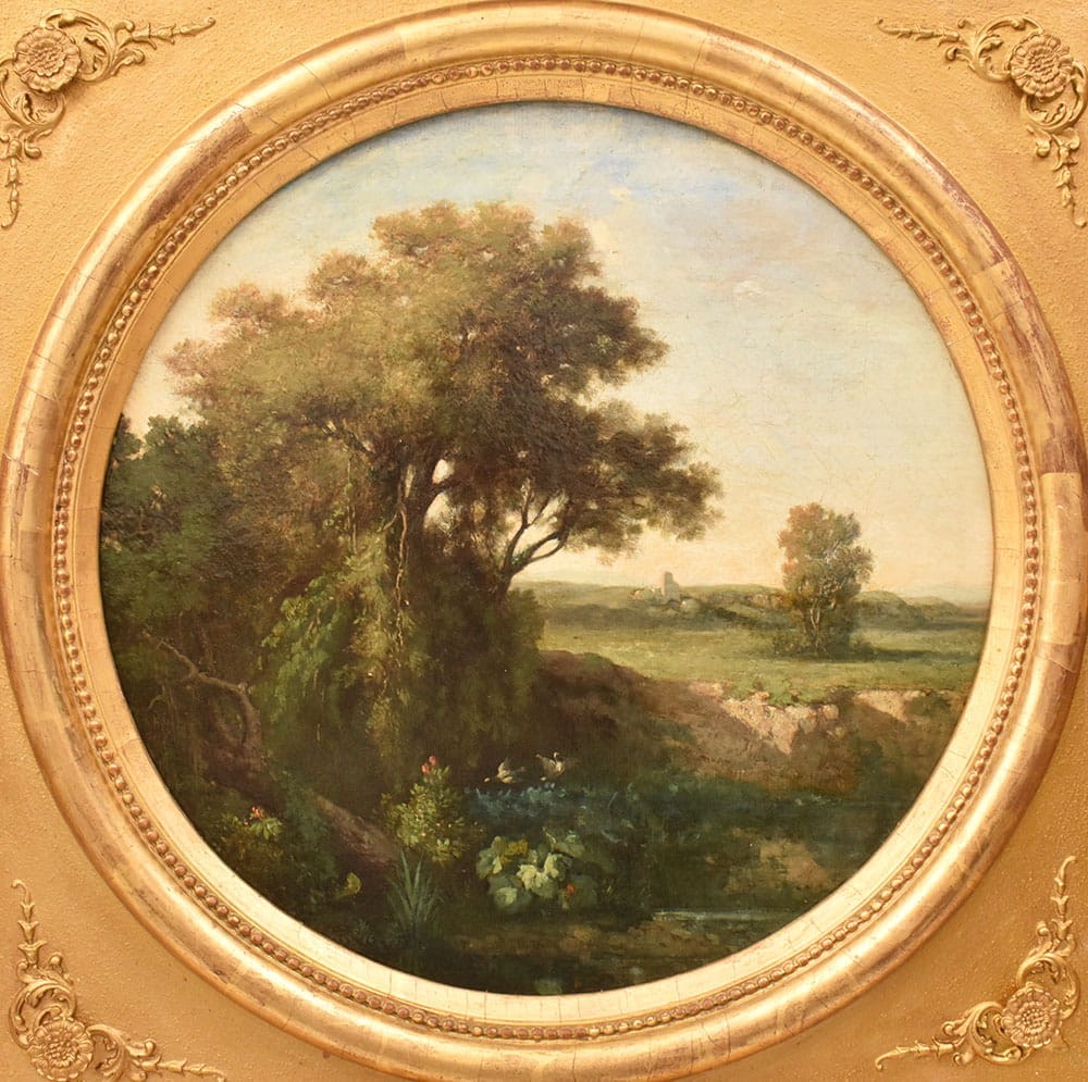 QP777 3a antique oil painting landscape natural painting XIX